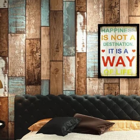 Decal giấy dán tường ván ghép khúc khổ 45cm keo sẵn