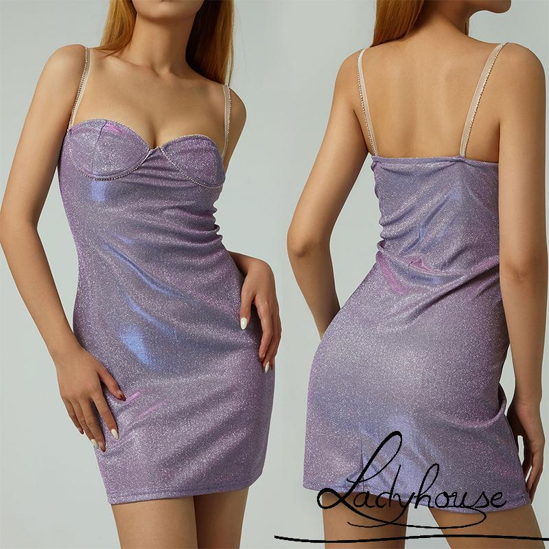 Ldd-đầm Hai Dây Ôm Hông Không Tay Lấp Lánh Đơn Giản Dành Cho Nữ Size S/M/L