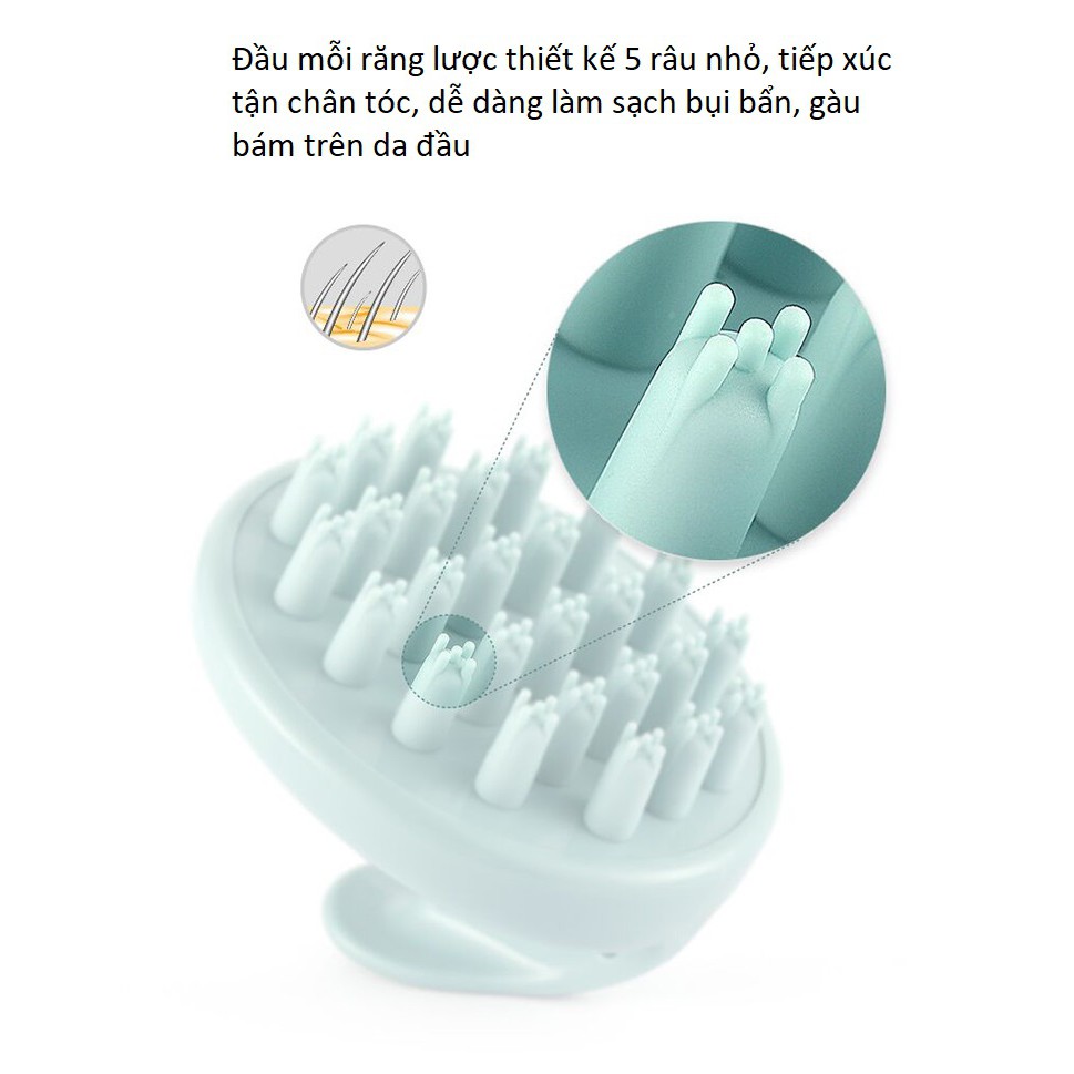 Lược, bàn chải gội đầu massage Silicon Nhật Bản, tạo bọt, sạch gàu, mềm mại