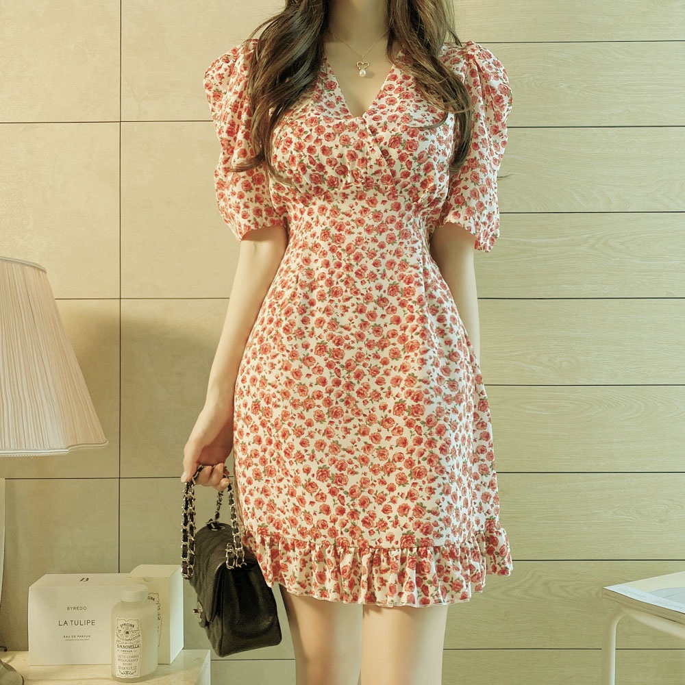 Váy hoa hồng💖Đầm ngắn vải kate lụa siêu xinh đi chơi đi học cho nữ | BigBuy360 - bigbuy360.vn