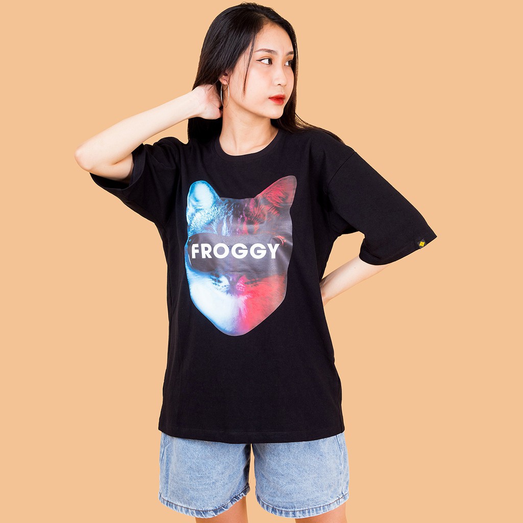 Áo thun tay lỡ FROGGY phông unisex nam nữ cotton oversize form rộng rất dễ phối đồ in hình MÈO vào ba đeo kính siêu ngầu | BigBuy360 - bigbuy360.vn