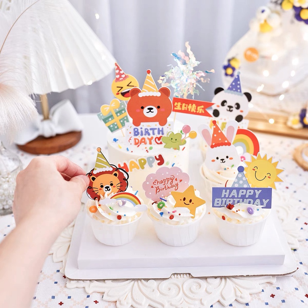 Set 7 que cắm giấy HPBD gấu trúc + thỏ + sư tử