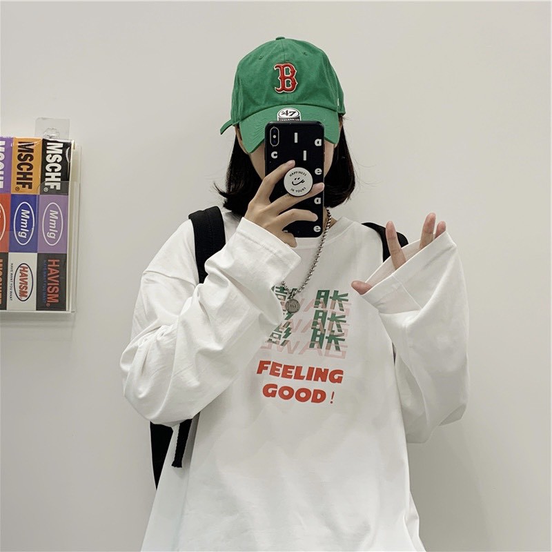 Áo thun tay dài form rộng Feeling Good ! NEKO.SG, Áo thun Streetwear Ulzzang SWT09