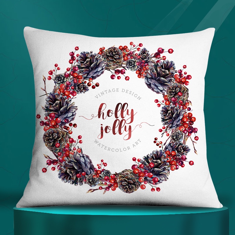 Vỏ gối vuông họa tiết giáng sinh trang trí nội thất kích thước 45cmx45cm