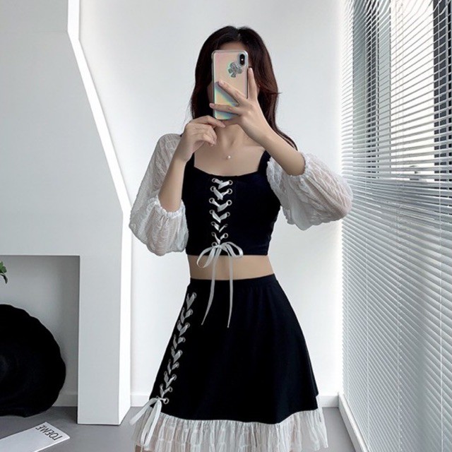 [Có sẵn] Đồ Bơi Bikini Set Váy Bơi Đầm Bơi Đen Trắng Phối Dây Co Giãn Mềm Mịn ~ ORRIN CLOSET | BigBuy360 - bigbuy360.vn