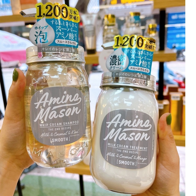 Combo Gội Xả Phục Hồi Hư Tổn Cho Tóc Dầu, Giam Bết Dính Amino Mason 2nd Smooth Nội Địa Nhật Chính Hãng