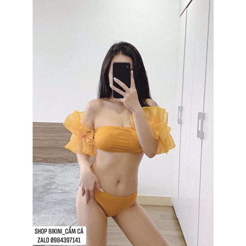 [Hàng cao cấp ] Bikini hai mảnh tay bồng hot hit - Ful màu đen, vàng, da( hàng có sẵn)