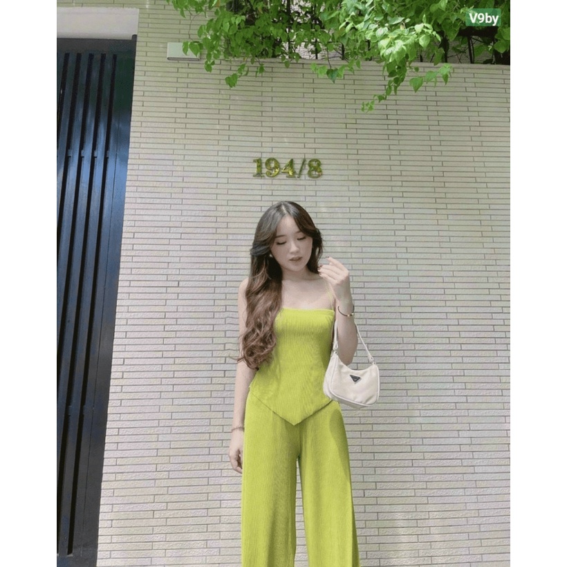 SÉT BỘ NỮ THUN GÂN ÁO HAI DÂY QUẦN DÁNG RỘNG TÔN DÁNG BODY CỰC HOT PU