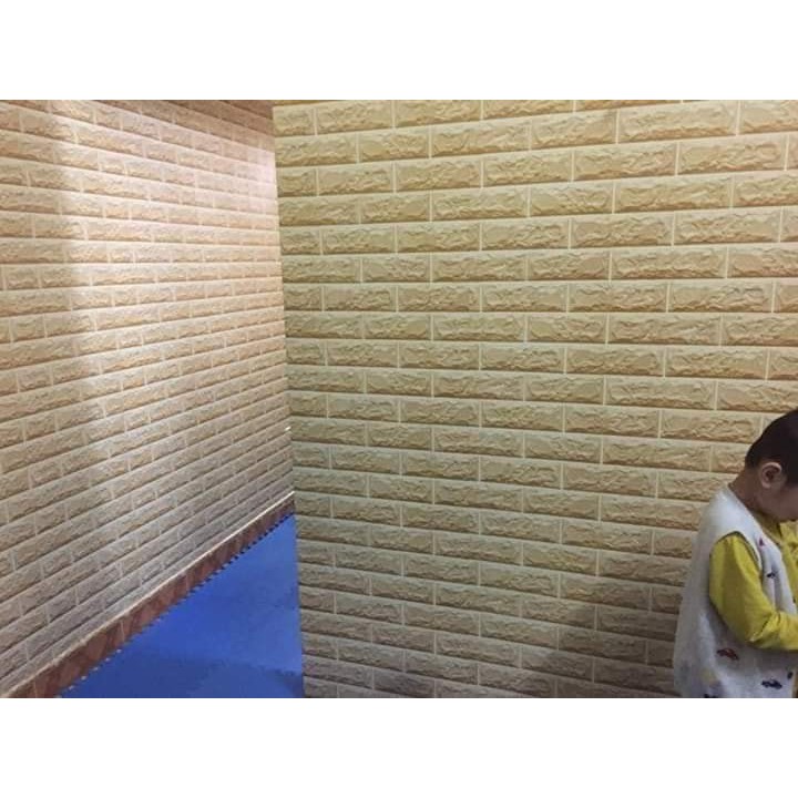 [Xả] 10m Giấy dán tường giả gạch vàng có sẵn keo bóc dán khổ 45cm giá cực rẻ nhiều mẫu trang trí phòng, trang trí shop