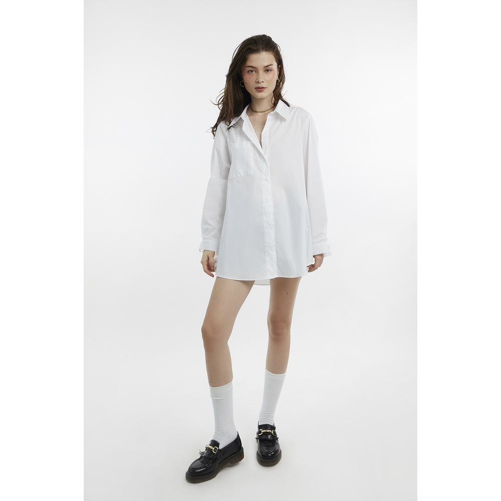 TheBlueTshirt - Áo Sơ Mi Phom Rộng Nữ Màu Trắng - White Oversized Pocket Shirt