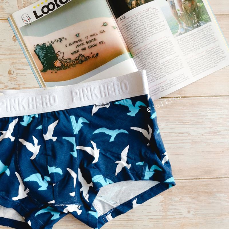 Quần lót nam - quần lót boxer cotton - họa tiết chim cò màu jean - PINKHERO 07
