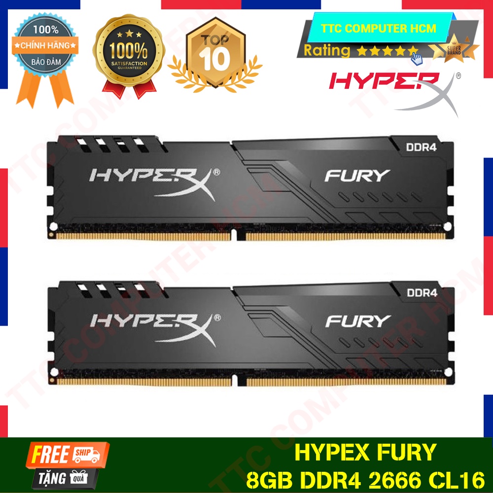 HYPERX FURY | Ram máy tính PC Kingston Fury HyperX DIMM 2666Mhz DDR4 CL16 Black 8GB HX426C16FB3/8 - HÀNG CHÍNH HÃNG