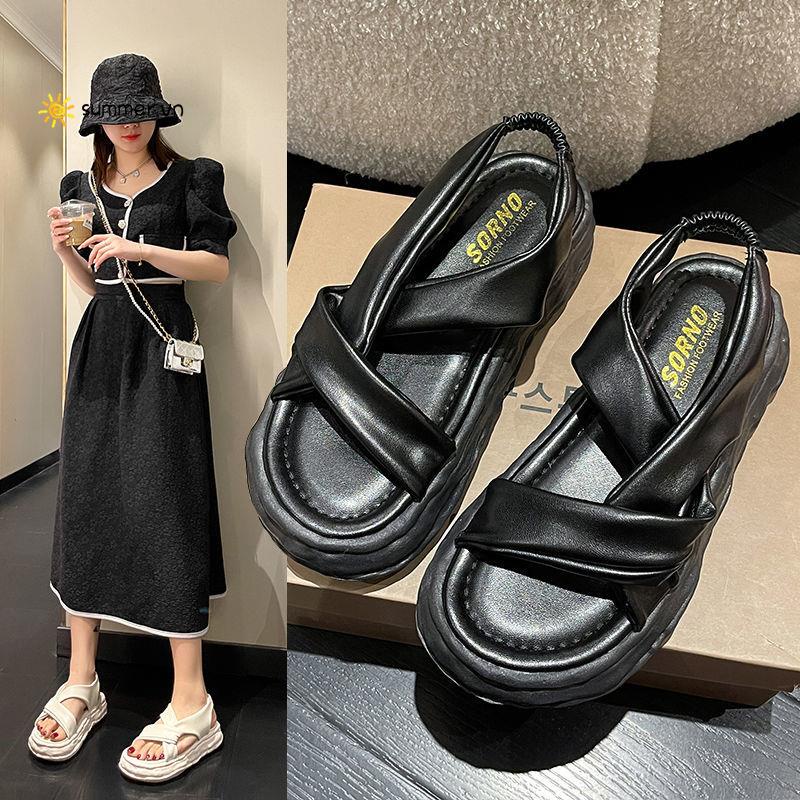 Giày Sandal Cao Gót Hở Ngón Đế Dày Bằng Da Thật 2022 Thời Trang Mùa Hè Cho Nữ