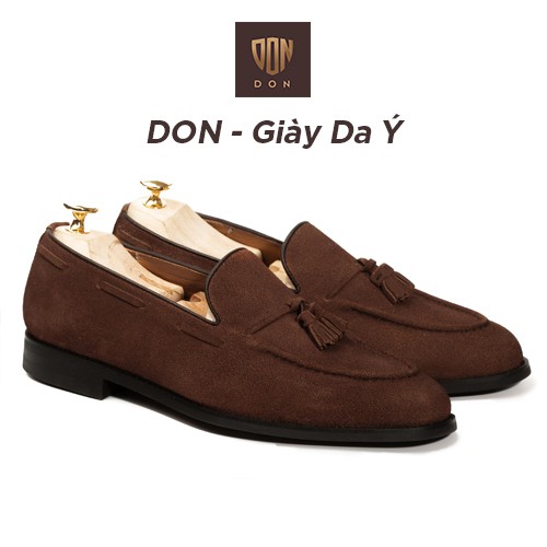 Giày Lười Nam Tassel Loafers Don Italiano Da Lộn Nâu Nhạt