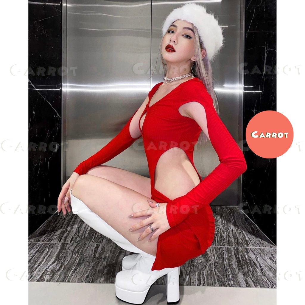 Set áo croptop dài tay khoét kèm chân váy ngắn gợi cảm thời trang cho nữ carrotxinhdep (114)