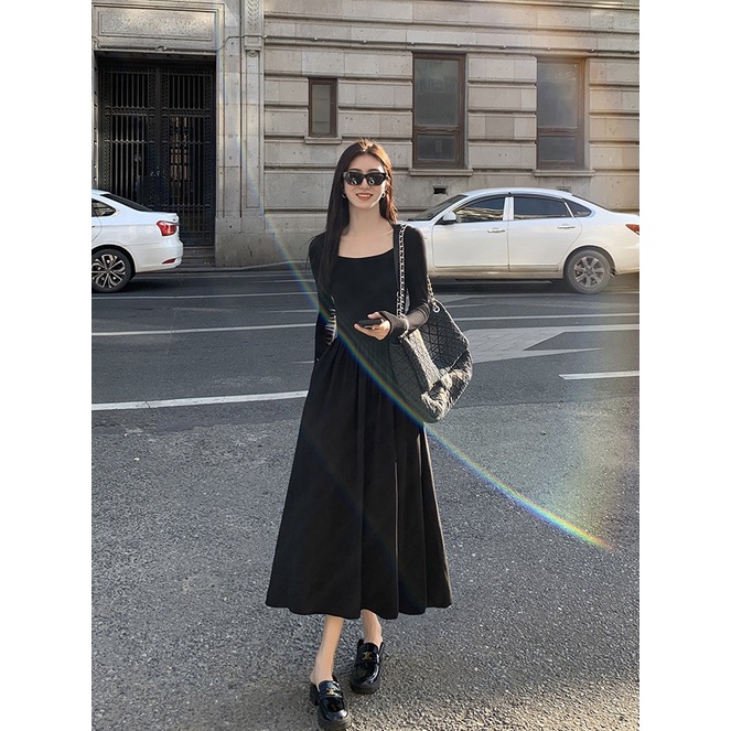 Váy Cổ Tam Giác Nhún Ly Eo Xòe Dài Tay Eclipse Clothing