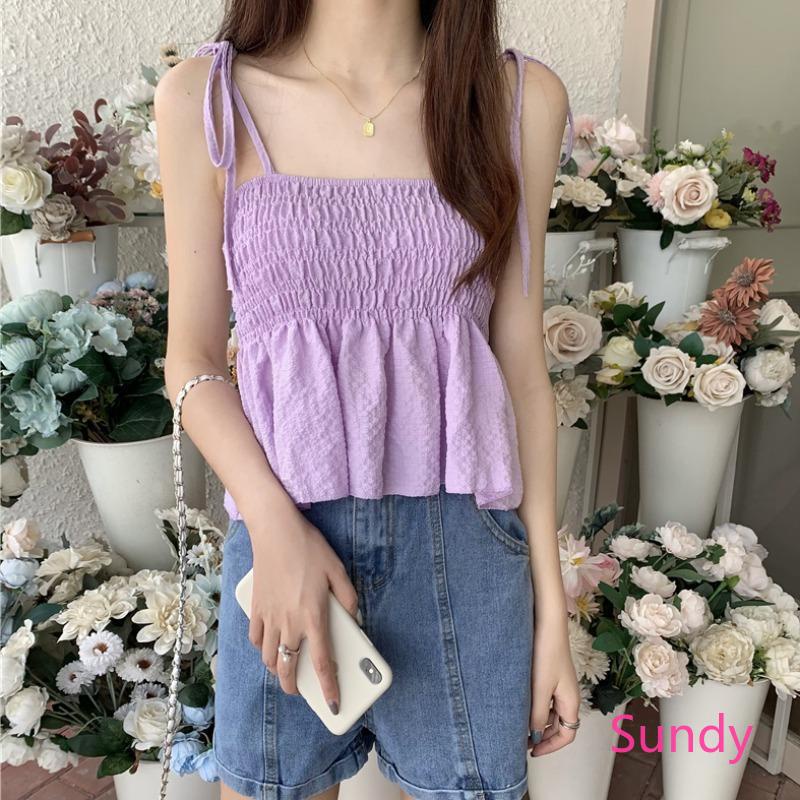 Áo Hai Dây Xếp Ly Kiểu Pháp Ngọt Ngào Thời Trang Mùa Hè Cho Nữ Plus Size