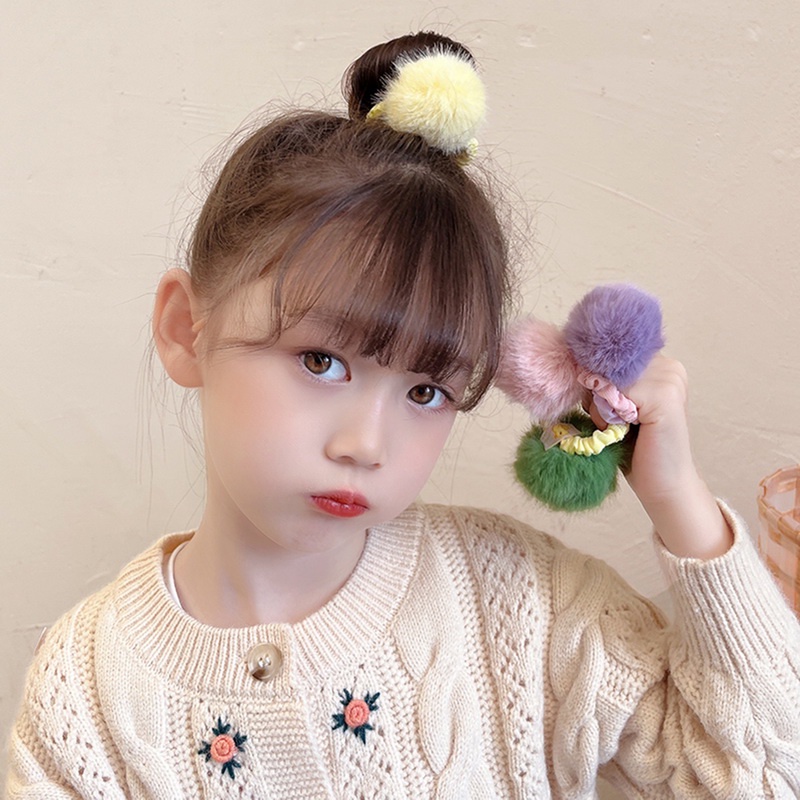 Dây Cột Tóc Đính Bóng Lông Dễ Thương Phong Cách Hàn Quốc Thời Trang Thu Đông Cho Bé Gái