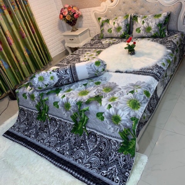 Bộ chăn ga gối trần bông xẻ góc ( ga chùm , ga xẻ góc , ga bọc )