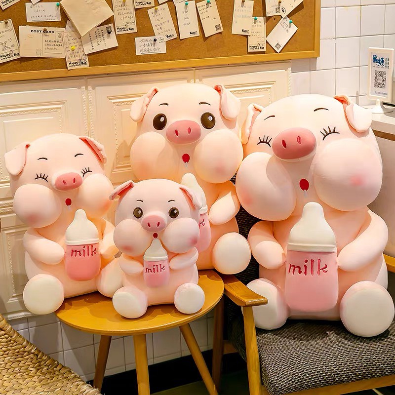 Gấu Bông Heo Ôm Bình Sữa Hồng Siêu Cute Hàng Loại 1