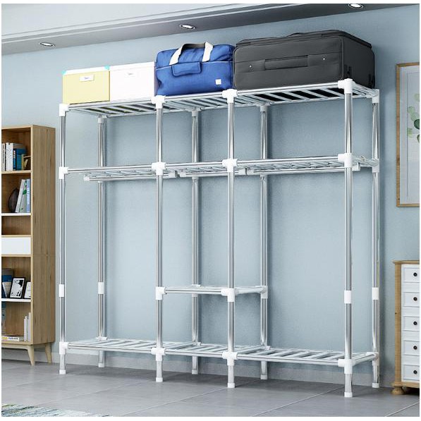 Tủ Đựng Quần Áo Tủ quần áo khung inox cao cấp chắc chắn, tủ quần áo 3 buồng, tủ khung thép xịn