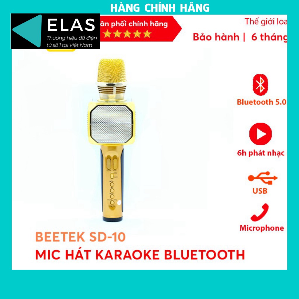Mic Karaoke Blutooth/Mic hát SD10 -Tích hợp loa trên thân míc không Bắt giọng chỉnh tone, Ghi âm