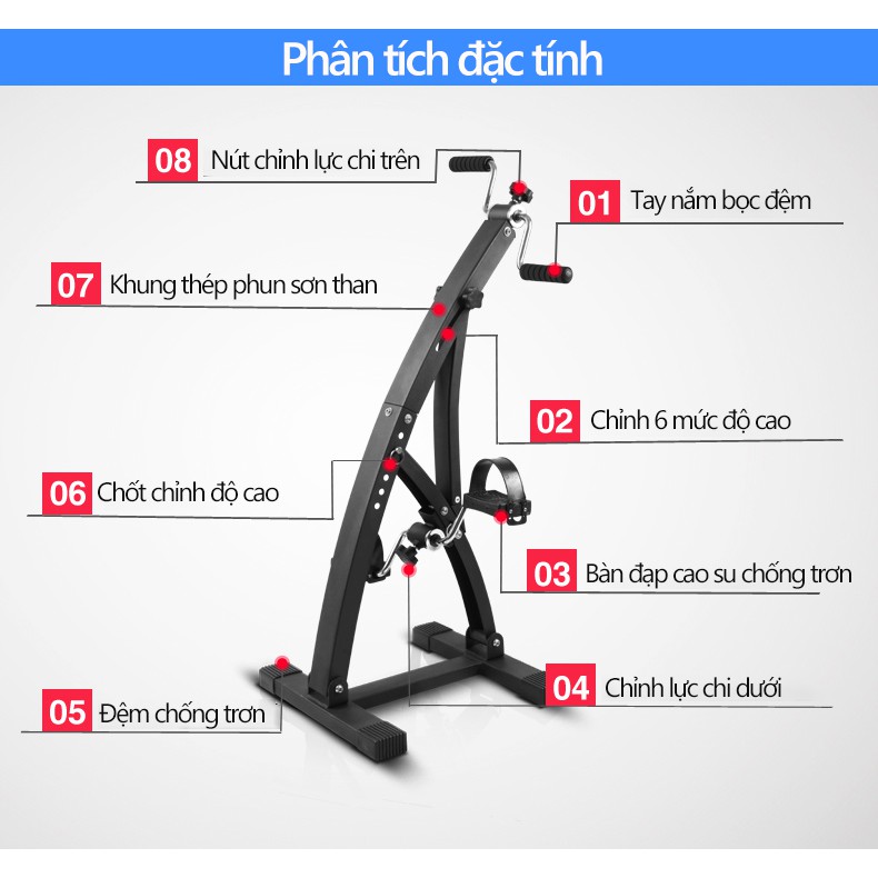 Xe đạp thể dục văn phòng Dual Bike hiển thị các thông số thời gian tốc độ calo dụng cụ tập phục hồi chức năng người già