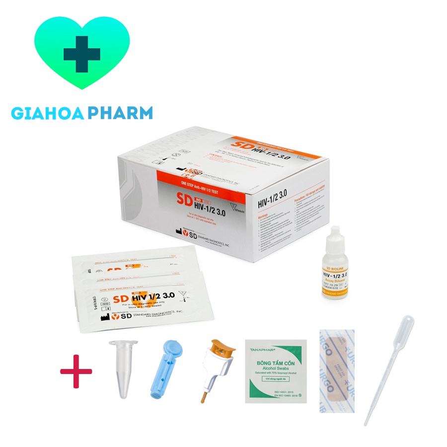 Bộ dụng cụ test / kit thử SD HIV 1/2 3.0 (HÀN QUỐC) xét nghiệm phát hiện HIV tại nhà chính xác, độ nhạy cao