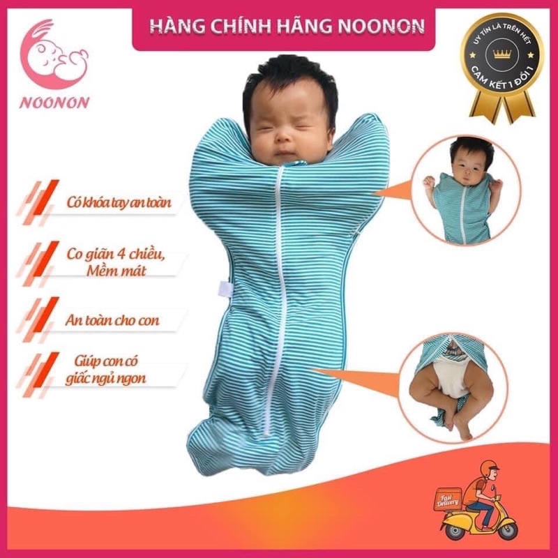 Nhộng Chũn Cho Bé NOONON Cao Cấp có Khoá Tay NCD01 NCD02 -Quấn Chũn-Túi Ngủ Cho Bé GIÚP BÉ NGỦ NGON, SÂU GIẤC