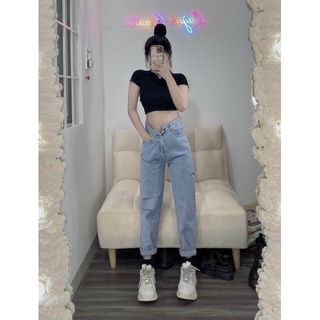 Set baggy jeans rách bẹ 3line+ croptop petter trơn