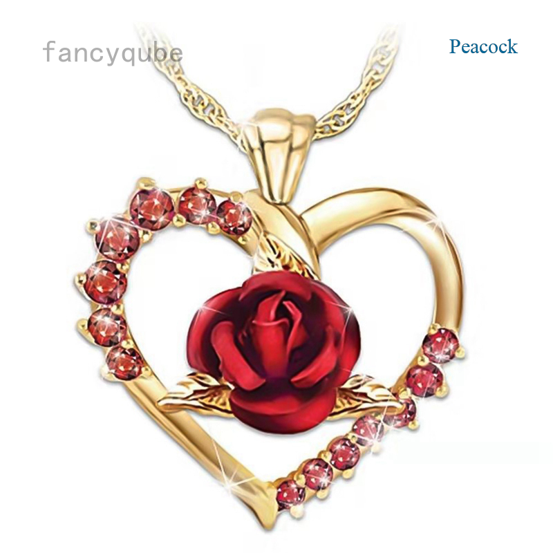 vòng cổ Mạ Vàng 18k Mặt Trái Tim Đính Đá Ruby Hồng