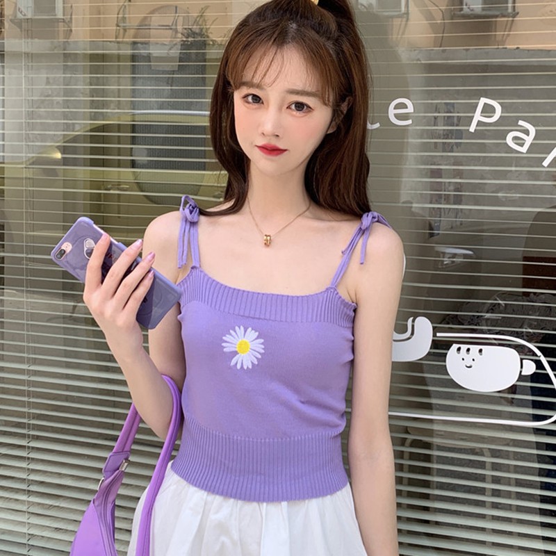 Áo Hai Dây Dệt Kim Thêu Hoa Thời Trang Mùa Hè Cho Nữ
