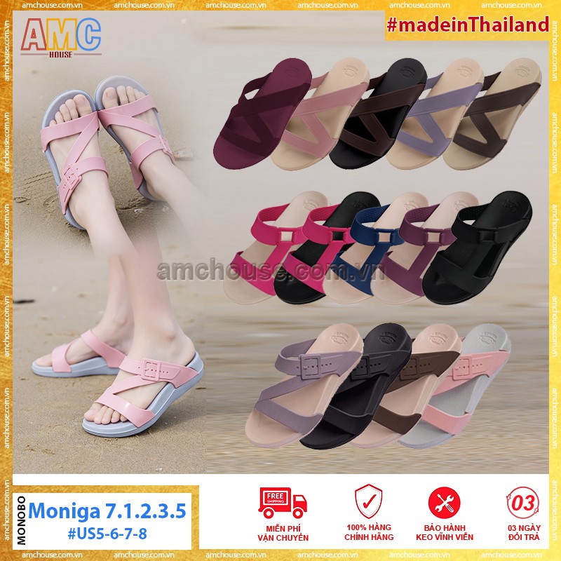 Dép nữ Thái Lan đi mưa quai chéo siêu nhẹ cao 4cm - MONOBO