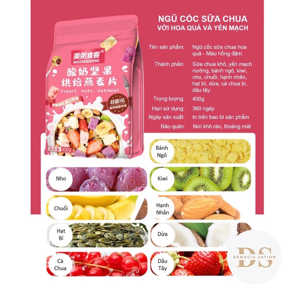 Ngũ cốc ăn kiêng mix hoa quả sữa chua siêu ngon đặc biệt gói 400g.