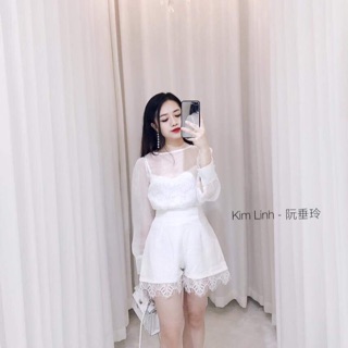 Set áo ren kèm lót 2 dây bên trong + quần pha ren gấu