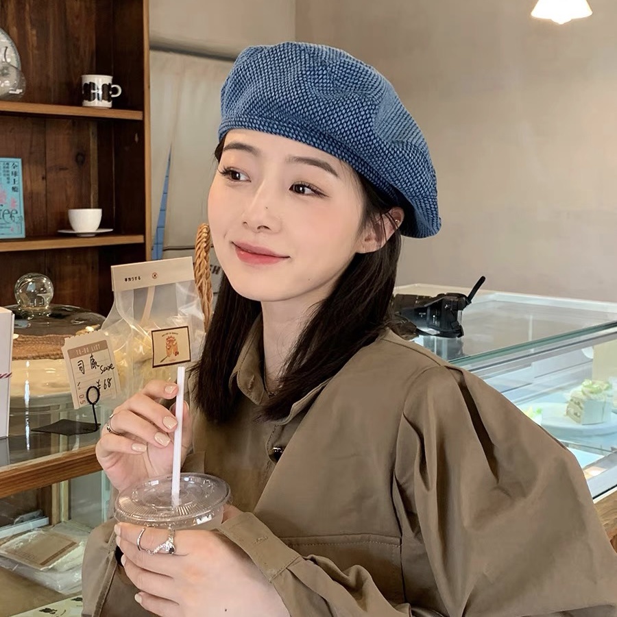 Mũ beret denim Mg STUDIO màu xanh dương