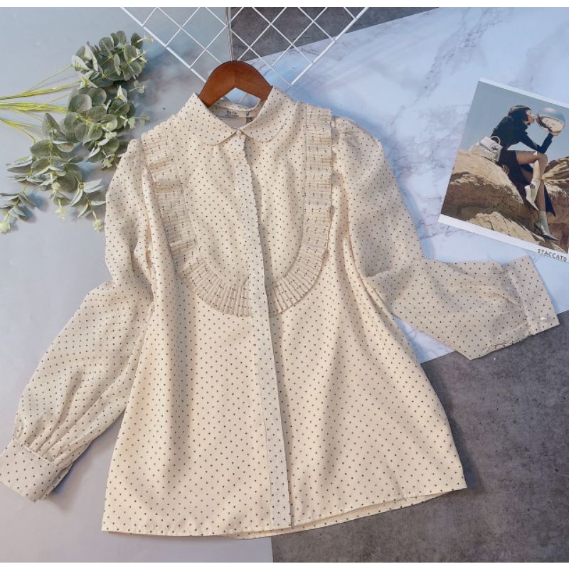 Áo sơ mi nữ chấm bi von lót mềm mát