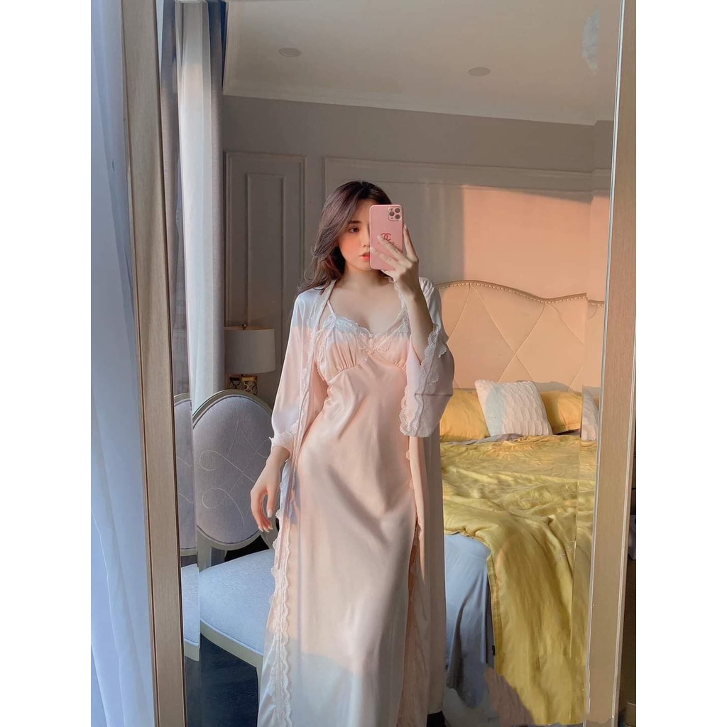 (M.82) Set váy ngủ kèm áo choàng lụa sexy cao cấp miemmoc sang chảnh Đầm mặc nhà gợi cảm quyến rũ