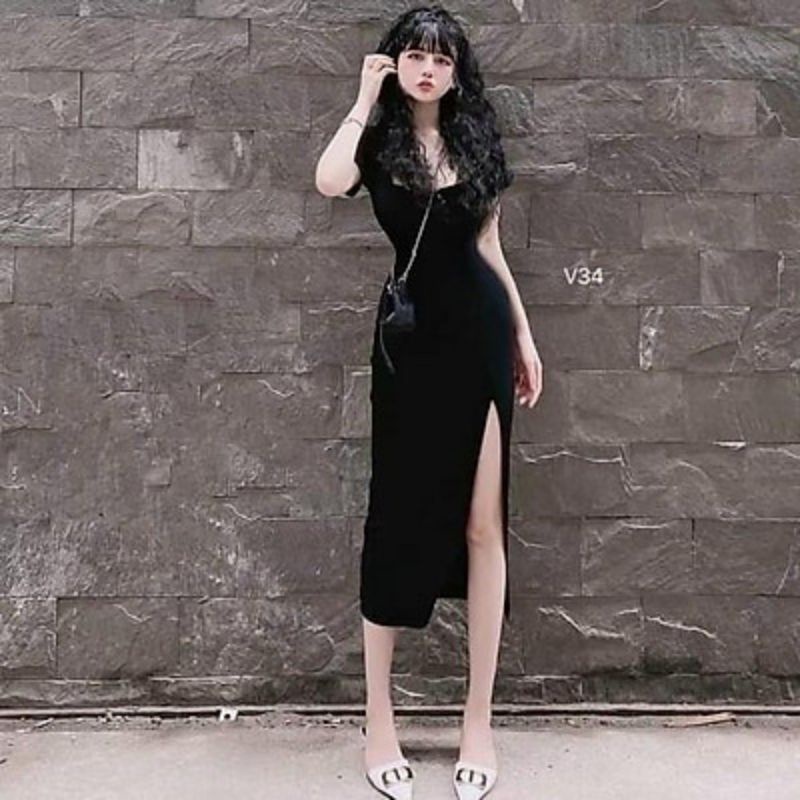 ĐẦM CỔ VUÔNG FOM DÀI XẺ TÀ TÔN DÁNG CÓ BIGSIZE | BigBuy360 - bigbuy360.vn