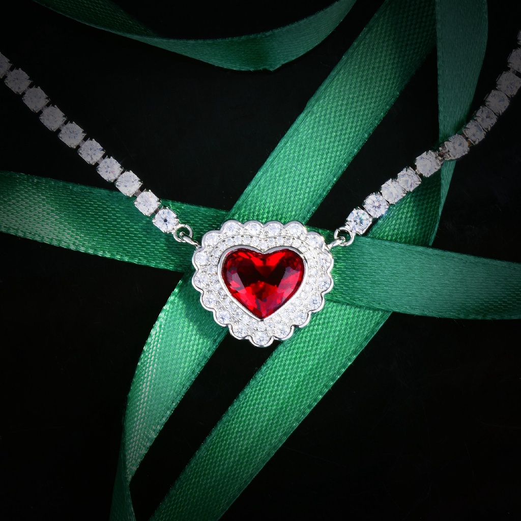 Vòng cổ Mặt Trái Tim Đính Đá Ruby Sang Trọng-JHS2-S