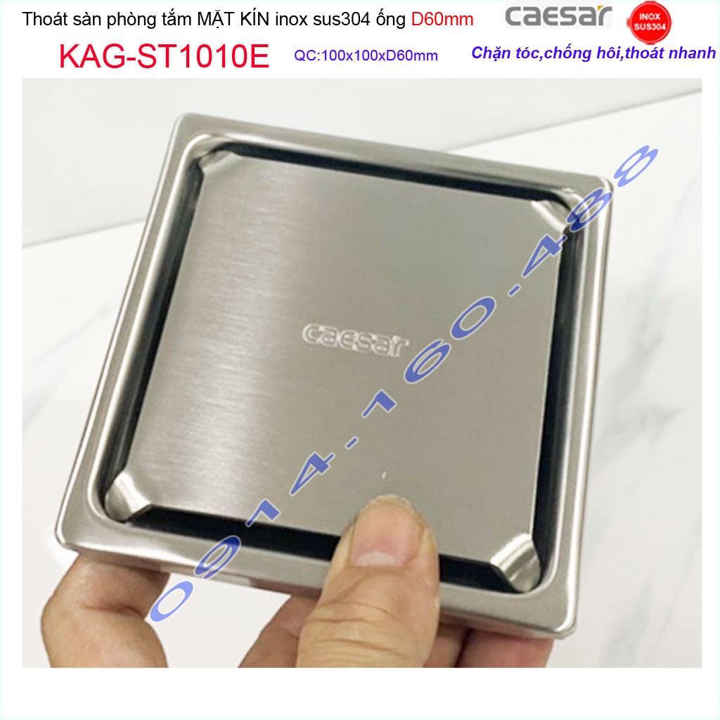 Thoát sàn Caesar 10x10cm ST1010E mặt inox kín, phễu thoát sàn SUS304 thoát nước nhanh chống hôi chặn tóc tốt