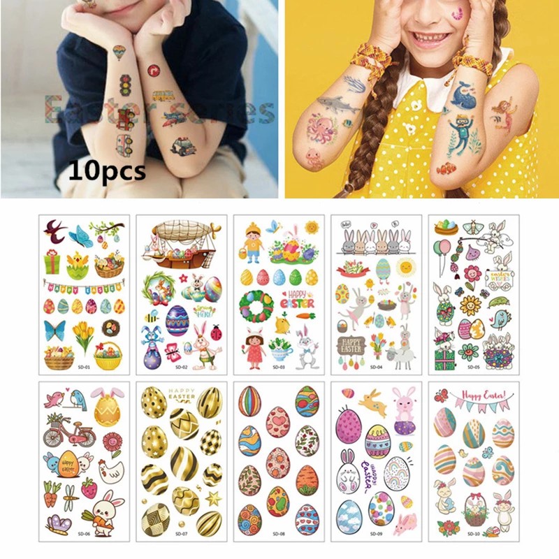 10pcs Fake Tattoo Stickers Cartoon Temporary Tattoo Kids Children Hands Arm DIY Body Art Tatuaze Dla Dzieci Tatuajes Temporales