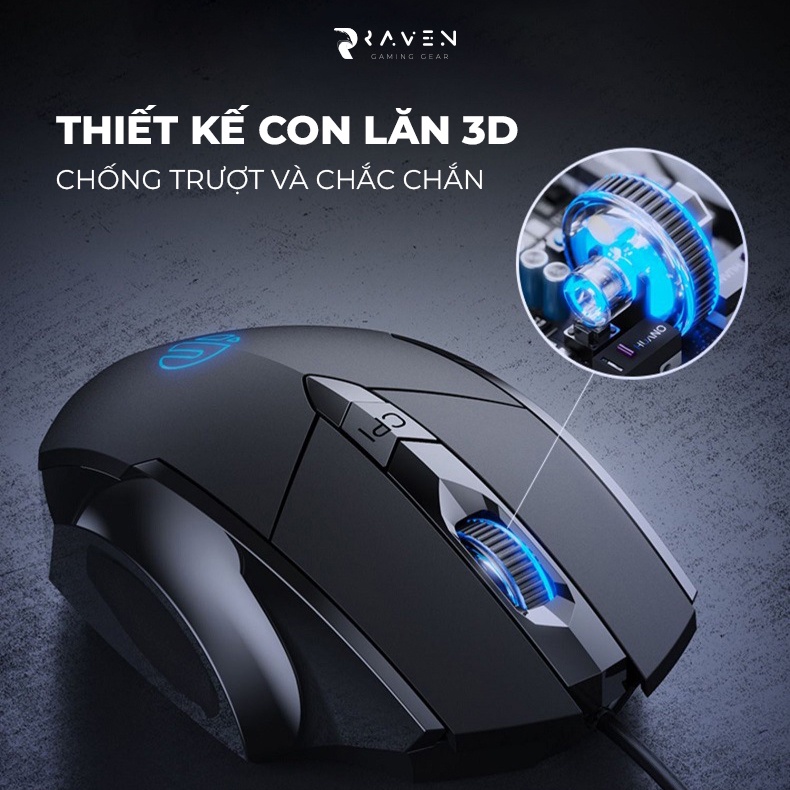 Chuột gaming có dây INPHIC PW1, chuột chơi game LED, 4000DPI, chống ồn - Raven Gaming Gear