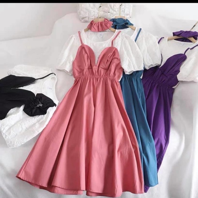 Com bo Đầm yếm phối gấm | BigBuy360 - bigbuy360.vn