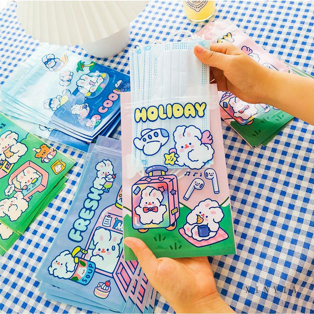 Túi kín đựng snack khẩu trang in thỏ dễ thương