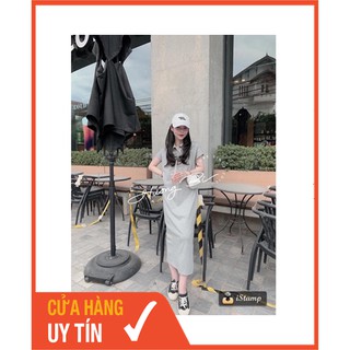 Váy suông polo cộc tay đen ghi