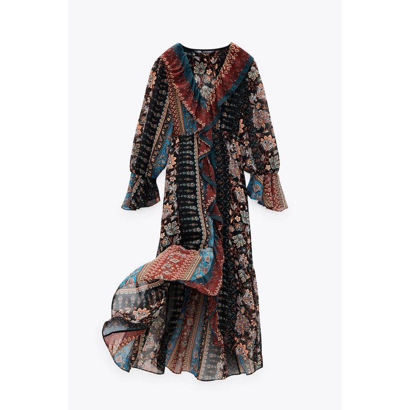 ZARA Đức - Đầm sale auth new tag cao cấp chính hãng 8428/436 váy bohem hoạ tiết bohemmian voan chiffon mềm