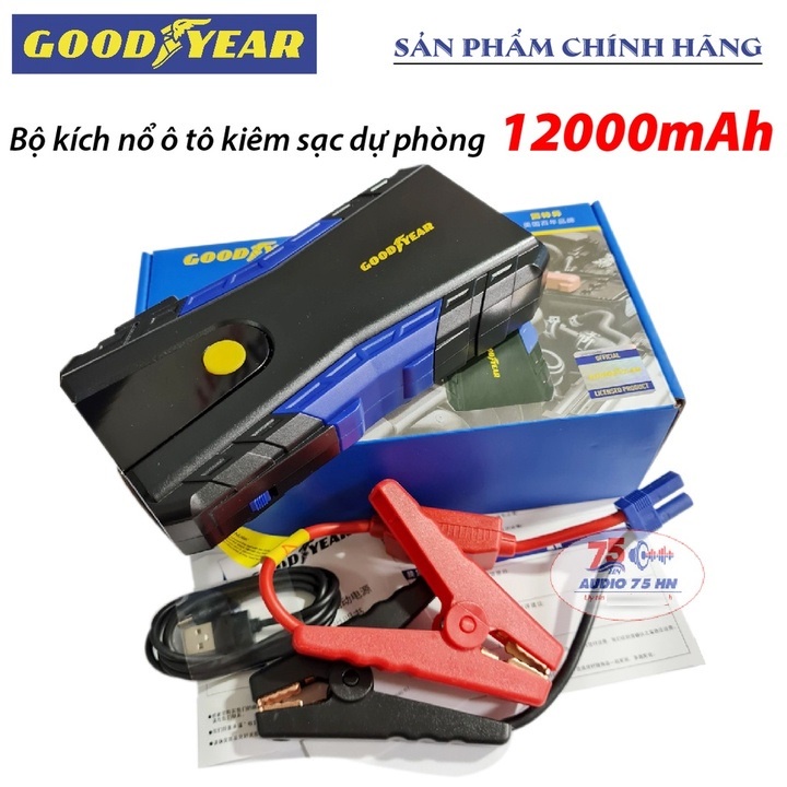 Bộ kích nổ, kích bình ắc quy xe ô tô Goodyear GY-5229, 12000mAh, 2.4A, công suất 18W, Car Jump Starter