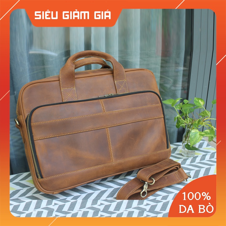 Cặp da công sở - Da bò thật - Da sáp ngựa điên Buffalo leather BF110 -Thời trang Nam