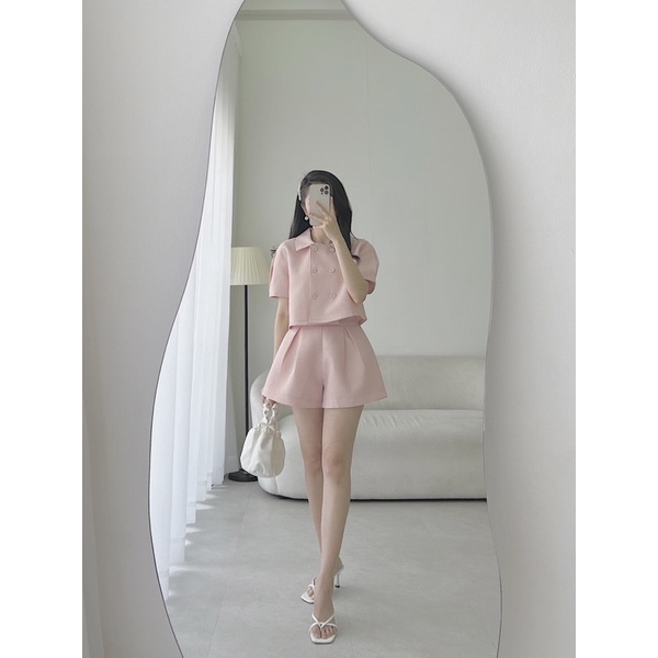 SET CROP CỔ SƠ MI PHỐI NÚT + SHORT 5M